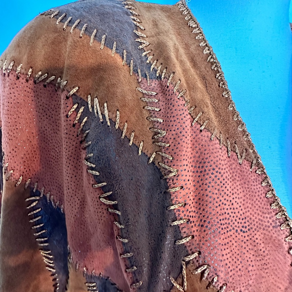 Cyprous Leather Patchwork Open Front Jacket. Vint… - image 4